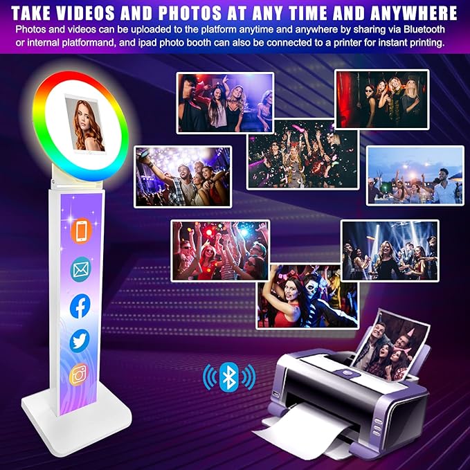 Portable Photo Booth for iPad 10.2in 10.9in 11in 12.9in, Metal Shell Selfie Station photobooth Machine,RGB Ring Light,Free Custom Logo, for Parties,Wedding,Christmas,Exhibition