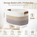 Cotton Rope Basket, Storage Baskets with Handle, 15x10x9 Inch Woven Basket for Shelves, Laundry, Towels, Clothes, Books, (Gradient Brown 1 Pack)