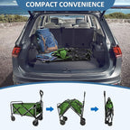 Collapsible Utility Cart Folding Wagon, 220 lbs Capacity Lightweight Rolling Cart with Quiet Wheels, Quick-Fold Design for Camping, Shopping, Ourdoor Use, Green