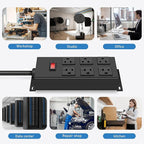 JUNNUJ 20 Amp Power Strip Heavy Duty 2 Pack, Garage 6 Outlets Metal 12 Gauge Surge Protector 3000J, High Amp 5-15P Adapter Shop 6-20R T-Slot Industrial (6AC 2-Pack, 10FT)