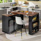 LYNCOHOME Rolling Kitchen Island with 360° Rotating Tabletop, Mobile Lockable Wheels & Adjustable Shelves, Multifunctional Storage Cart for Kitchen & Dining（Black）