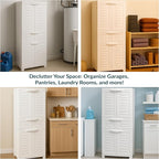 Sunnydaze Plastic Garage Storage Cabinet with 2 Adjustable Shelves - 57" H - Garage, Office, Home, Laundry Room - Speckled White