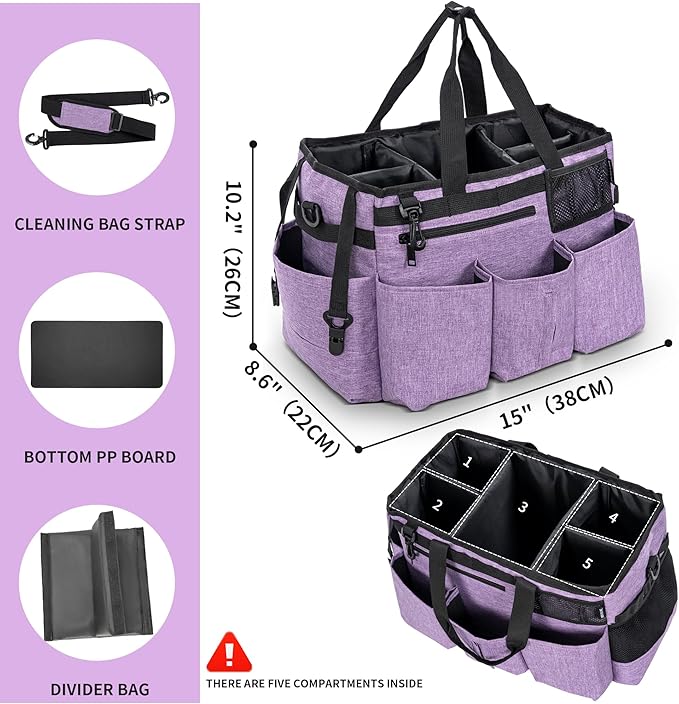 Wearable Cleaning Caddy Bag for Cleaning Supplies,Large Capacity Cleaning Organizer Purple