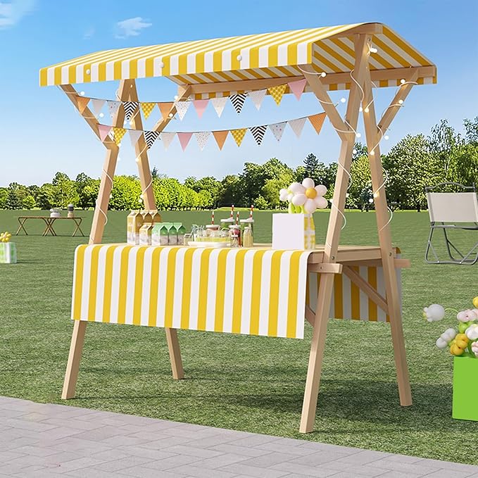 Outdoor Vendor Cart, Portable Cart with Canopy, Movable Stall Display Stand, Foldable Vending Stand Kiosk Display Trolley with Canopy, for Market, Street Food, Events(Yellow 1,150cm/59in)
