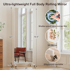 brisafe 67"x24" Ultra-Light Mobile Floor Mirror with 360° Wheels, 0.04mm Shatterproof Nano Film for Home Gym/Yoga/Dance Studio & Commercial Use | 60% Insurance Savings | White