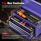 Superday Metal Tool Chest, 8 Drawer Rolling Tool Chest with Wheels, Detachable Tool Storage Cabinet with Lock for Garage, Steel Tool Cart with Liner & Hooks for Workshop, Warehouse (Purple)