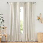 NICETOWN Thick Linen Living Room Curtains 2 Panels Set, Back Tab/Rod Pocket with Pleat Tape Privacy Added with Light Filtering Window Treatments for Bedroom, Natural, W52 x L90