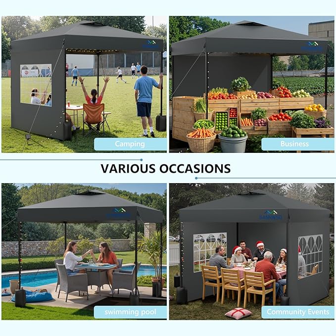 12X12 Pop Up Canopy Tent with 3 Sidewalls,Easy Up Canopy,Commercial Instant Shelter,Heavy Duty One Person Set Up Event Tent,Grey