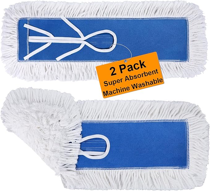 2 Pack 24 Inch Industrial Cotton Dust Mop Head Refill, Dust Mop Replacement Head for Commercial & Home Use, Heavy Duty Replacement for Office & Industrial Use, Machine Washable (2PC-24 inch)
