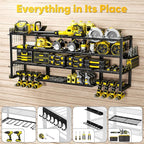 Extra Large 64" W Power Tool Organizer Wall Mount, Load 1000 lbs, Heavy Duty 4 Tier Garage Storage Rack with 8 Drill Holders, 2 in 1 Corner or Straight Installation, Christmas Gift for Men