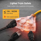 SURAIELEC 50 FT Extension Cord Reel, 14 Gauge Retractable Extension Cord, SJTOW 14 AWG/3C Heavy Duty Power Cord, 13 AMP Circuit Breaker, Lighted Triple Tap, Ceiling or Wall Mount, ETL Listed
