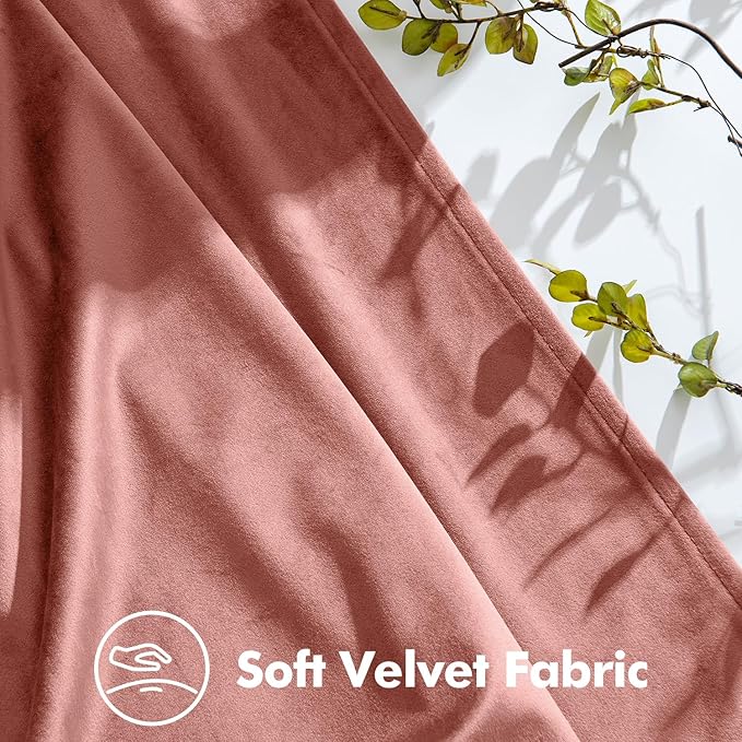 MIULEE Dusty Rose Velvet Curtains 90 inches Long, Pinch Pleated Blackout Drapes with Hooks, Thermal Insulated Pinch Pleat Panels for Bedroom Living Room, 2 Panels