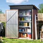 5X3X6.1 FT Garden Storage Shed with Frame Floor,Steel Tool Shed with Lockable Door, Anti-Corrosion Metal Shed for Backyard Patio Lawn (Light Wood Grain)
