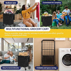 Shopping Cart for Groceries, 396 LBS Super Capacity Folding Utility Cart with Waterproof Liner, 360° Rolling Swivel Wheels Collapsible Cart, Heavy Duty Trolley for Laundry, Groceries (Jumbo+Bag)