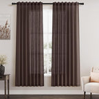 Nanspring Linen Curtains for Bedroom Back Tab Light Filtering Privacy Semi Sheer Drapes Modern Farmhouse Decor Linen Textured Gauze Curtain for Living Room Bathroom 2 Panels Set Coffee 52x72
