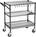 1050lbs Heavy Duty Carts with Wheels Metal Rolling Utility Cart Commercial Grade Kitchen Trolley with Handle Bar&Shelf Liner, Mobile Steel Wire Trolley for Warehouse Garage Kitchen