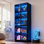 79'' Tall Glass Display Cabinet with LED Lights,Showcase with Glass Doors,5-Tier Curio Cabinet for Collectibles Bookcase,Storage Shelf, Bookcase (Black- 5 Layers, Large)
