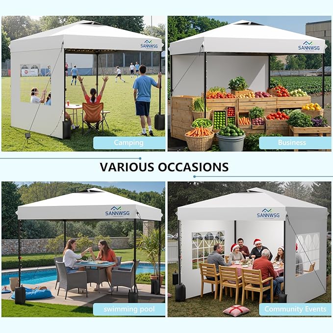 12X12 Pop Up Canopy Tent with 3 Sidewalls,Easy Up Canopy,Commercial Instant Shelter,Heavy Duty One Person Set Up Event Tent,White