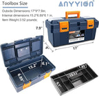 Anyyion 16.5-inch Tool Box with Removable Tray, Small Parts Box On The Lid is Removable, Tray Can be Removed and Combined at Will (Internal Dimensions 15.2x6.89x6.1 inch)