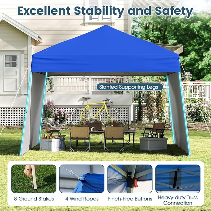 Tangkula 10x9.2 Ft Pop up Canopy with Sidewalls, UPF50+ Outdoor Tent with 8 Stakes, 4 Wind Ropes, Carry Bag, Portable Canopy Tent with Awnings for Camping, Patio, Market