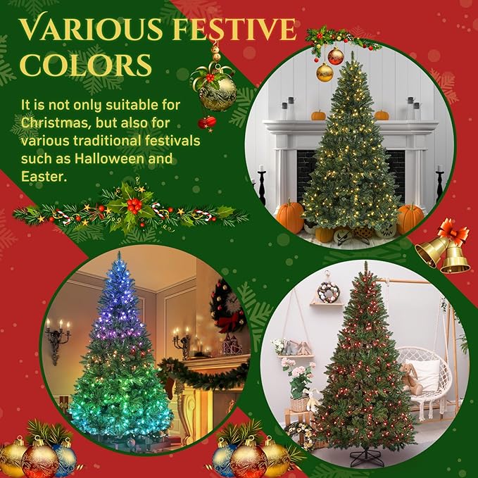 7.5ft Pre-Lit Slim Artificial Christmas Tree - 400 RGB Color Changing LED Lights with APP & Remote Control, 1477 Full Branch Tips, Easy Setup Preassembled Holiday Tree for Home, Party, Christmas Decor