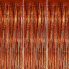 3 Pack Foil Fringe Backdrop - Bronze Shiny Tinsel Curtains for Party Decoration/Photo Booth Props - 3.3x8.2 FT Metallic Foil Backdrop for Birthday, Wedding, Graduation, Christmas.