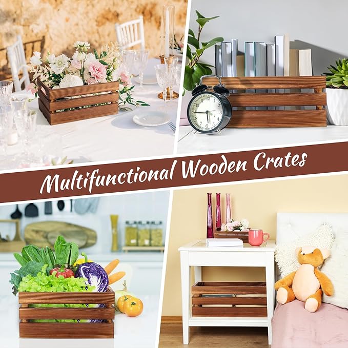 BOBOKA Set of 6 Decorative Wood Crates Nesting Storage Container, 6 Size Farmhouse Wooden Storage Boxes, Rustic Wooden Crates for Storage, Display, Christmas Decorations