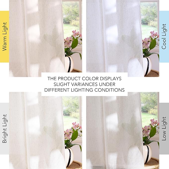 NICETOWN Natural Linen Cream Curtains for Bedroom, Pleat Tab Privacy Added Curtains & Drapes with Light Filtering Window Treatments for Living Room/Farmhouse, W52 x L95, 2 Panels