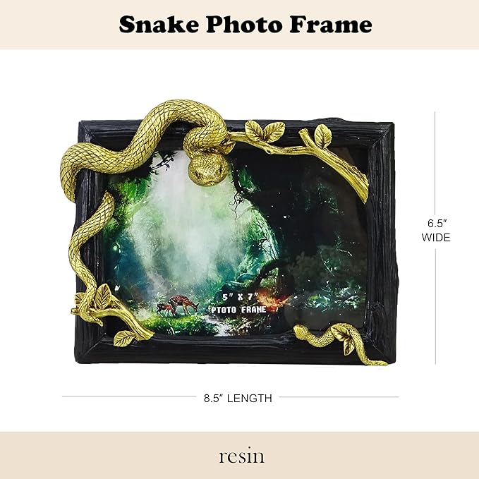 Hand-Crafted Resin Snake Picture Frame - 5x7 Inch Mother & Baby Snake Design, Unique Home Decor Wall Art, Wildlife Figurine Display