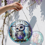 8 Inch Stained Glass Suncatcher Ornament, DOUHASU Owl Sun Catchers Indoor Window, Stained Glass Window Hanging, Home Decor, Owl Lovers Gifts for Women, Men, Friend, Relative