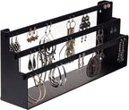 Angelynn's Freestanding or Wall Mounted Earring Holder Organizer Display for Small and Medium Post Stud Dangle Pierced Earrings, Hanging Closet Jewelry Storage Rack, Daelyn Black 6" x14 1/2"