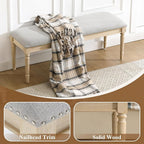 46'' French Country Entryway Bench Wooden Linen Fabric Upholstered Seat Dinng Bench with Nailhead Trim for Hallway End of Bed, Grey