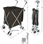 Wellmax WM99100 Series Folding Shopping Cart with Wheels, Grocery Cart with Removable Canvas with Cover, Lightweight Utility Cart for Groceries and Laundry - Holds up to 120 lbs (Black)