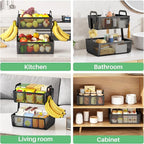 SAYZH Fruit Basket Bowls For Kitchen Counter with Banana Hangers - Detachable Metal Mesh Basket Fruit Stand with Handle - Kitchen Vegetables Bread Snacks Storage Organization, 2 Tier Black