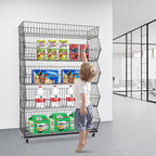 5 Tier Retail Display Rack, Rolling Storage Rack 5 Layers 35.43*16.93*53.54in Metal Display Shelf Fruit Vegetable Snack Basket Storage Supplies for Home Store Market (Black, 90*43*136cm)