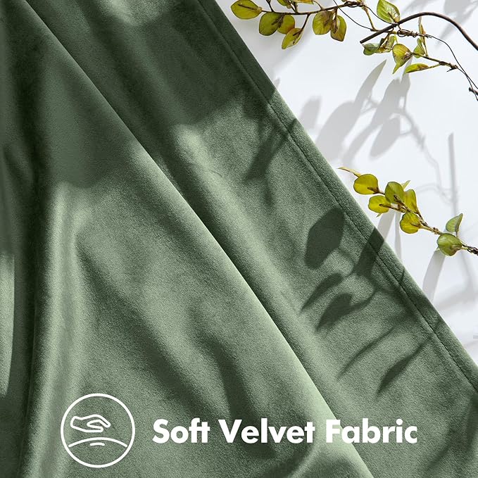 MIULEE Sage Green Velvet Curtains 96 inches Long, Pinch Pleated Blackout Drapes with Hooks, Thermal Insulated Pinch Pleat Panels for Bedroom Living Room, 2 Panels