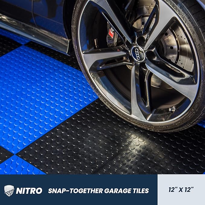 FlooringInc's Nitro 12"x12" Snap-Together Garage Flooring Tiles, Non-Slip Interlocking Plastic Garage Floor Mat, Garage Organization & Garage Storage, Coin Pattern, Midnight Black, 24 Tiles, 24 Sq/Ft