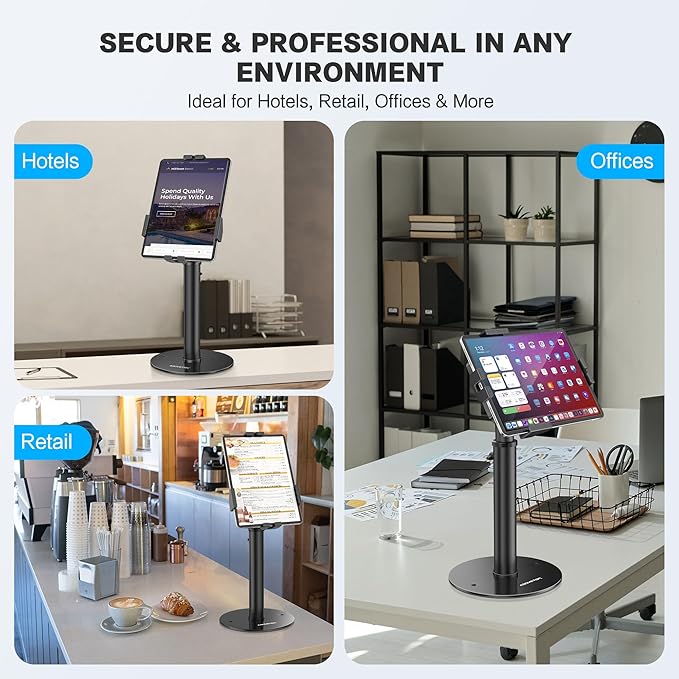 AboveTEK POS Tablet Kiosk Stand - Universal Tablet Locking Mount for 7.9"-11" Devices, 360° Swivel Anti-Theft Security Stand for iPad, iPad Air, Samsung, Height Adjustable Desk Countertop