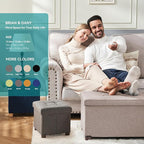BRIAN & DANY Small Ottoman with Storage, Small Storage Ottoman, Folding Foot Stool with Wood Legs for Living Room and Bedroom Linen Rest Seat, 12.6"x12.6"x12.8" - Beige