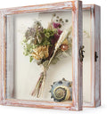 TJ.MOREE Flowers Shadow Box Display Case 12 x 12 Shadow Box Frame with Glass Window Door Farmhouse Picture Frame Wedding Bouquet Memorabilia Photos Memory Box for Keepsakes - White Pink