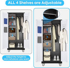 Broom Closet Storage Cabinet with Hanging Rod, 71" H Garage Storage Cabinet with Wheels and Pegboard & 13 Hooks for Garage, Home, Metal Cabinets, Black and White