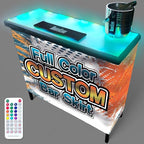 PartyLife Glowing LED Surface Portable Bar Table w/Mobile App, Wireless Remote, Folding Legs, 2 Bar Skirts, Heavy-Duty Storage Shelf & Carrying Case - Custom Skirt