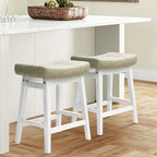 Counter Height Bar Stool Kitchen Counter Modern Backless Barstool with Upholstered Faux Leather Seat and Solid Wood Leg Farmhouse 24 inch Bar Chair, Light Grey + White, 1pc