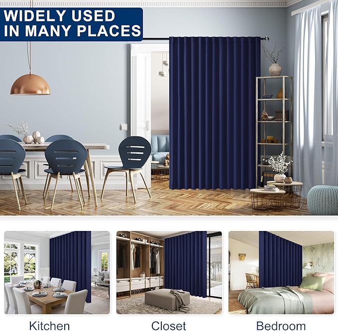 Hiasan Room Divider Curtains Patio Sliding Door Blackout Curtain Privacy Room Thermal Insulated Noise Reduction Panel with Back Tab & Rod Pocket for Bedroom Partition(80 x 84 Inches, Navy Blue)