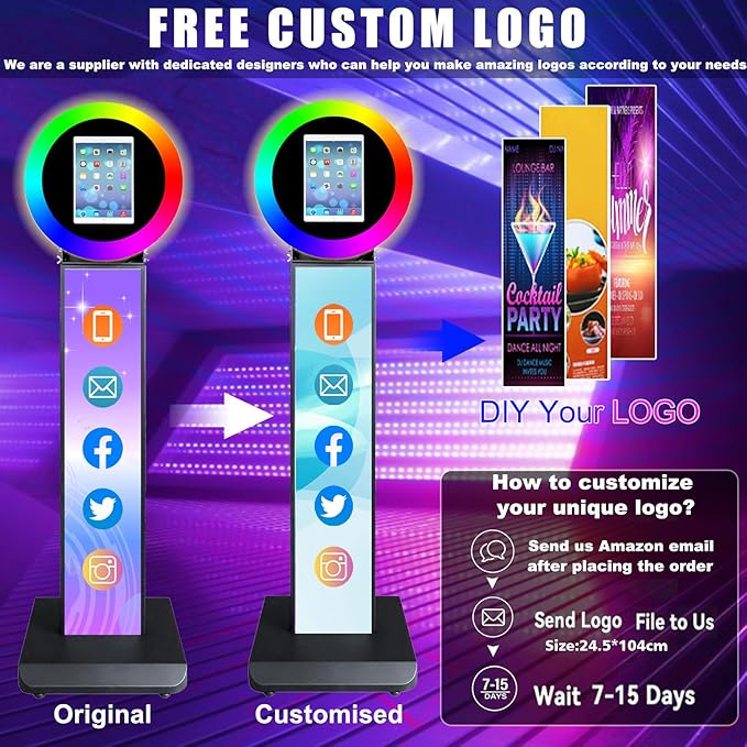 Portable Photo Booth for iPad 10.2in 10.9in 11in 12.9in,Metal Shell Selfie Station photobooth Machine,RGB Ring Light,Custom Logo,Remote Control,Flight Case,for Parties,Wedding,Halloween