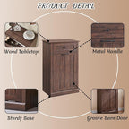 Tilt Out Laundry Hamper Cabinet, 10 Gallon Farmhouse Trash Can Cabinet with Drawer, Hidden Wood Garbage Can Bin Cabinet with Laundry Storage Basket for Bathroom, Kitchen, Brown