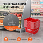 VEVOR Shopping Basket Set, 12 x 21L Durable Plastic Grocery Basket with Metal Handle and Stand, 16.73 x 12.01 x 8.58 inch Portable Shop Basket for Retail Store Supermarket Grocery Shopping, Red