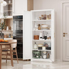 Kitchen Pantry Cabinet,71”Metal White Storage Cabinet with Doors and Shelves,Tall Cabinet with 2 Gold Hands for Dinning Room,Living Room