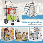COSTWAY Folding Shopping Cart, Metal Grocery Cart with Extra Basket, 360° Swiveling Front Wheels & Comfortable Handle, Light Weight Collapsible Utility Cart for Laundry, Camping (Black)