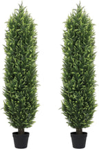 THE BLOOM TIMES 5FT Tall Artificial Cedar Topiary Trees Set of 2, UV Resistant Large Faux Cypress Evergreen Plants for Outdoor Planters, Realistic Fake Bushes & Shrubs for Front Porch Christmas Decor